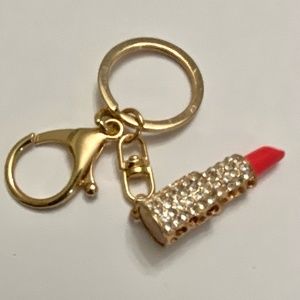 Stunning, 2-Way Gold-Pink Lipstick Rhinestone Handbag Charm -Key Chain